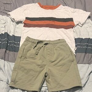 3T Boys Striped Tee & Olive Green Shorts Matching Set